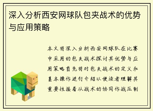 深入分析西安网球队包夹战术的优势与应用策略